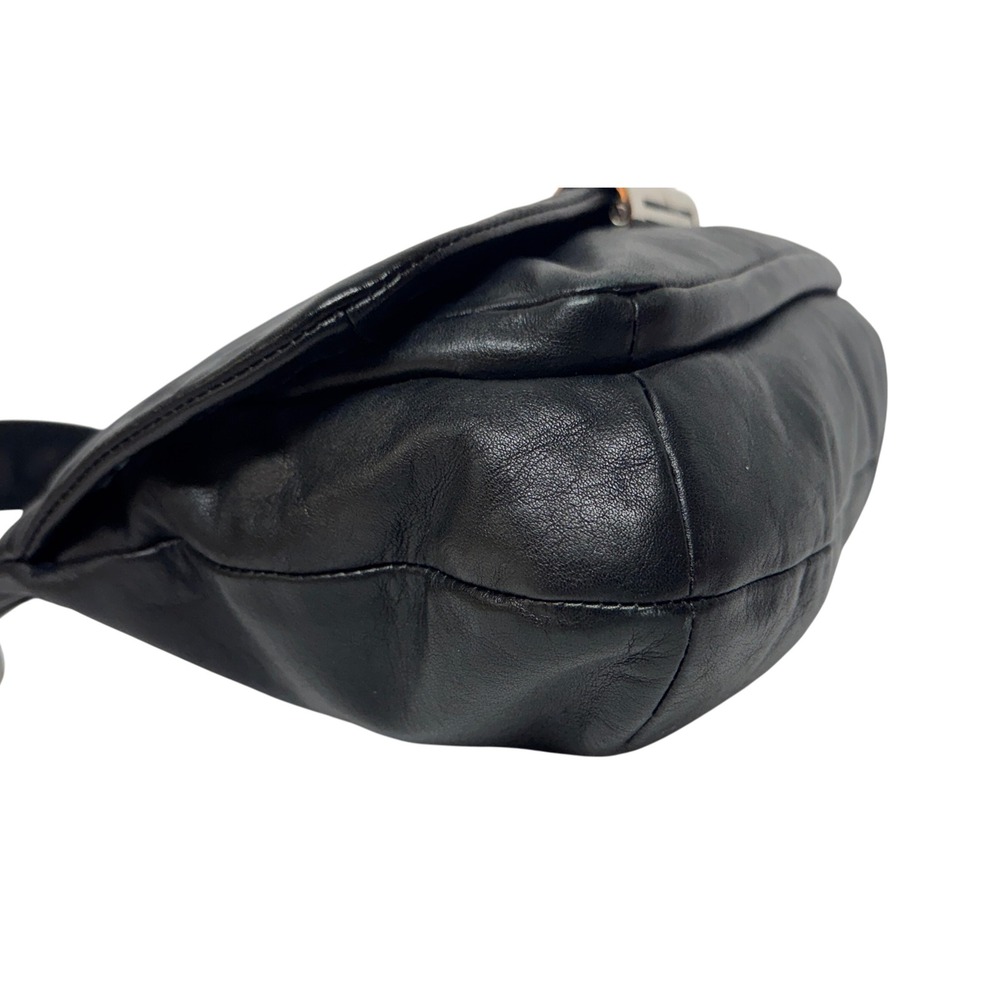Coach Black Leather Shoulder Bag Flap Turnlock Closure Silver Hardware Hobo‎ - Picture 5 of 12